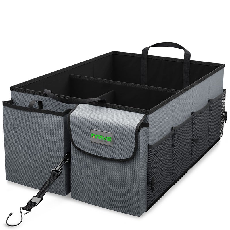 DRIVE - Car Trunk Organizer - Collapsible, Multi-Compartment Automotive SUV Car Organizer for Storage w/Adjustable Straps - Truck & Car Accessories for Women and Men - Grey - Image 1